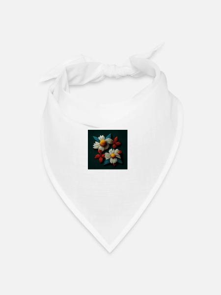 Bestickte Blumen 3d - Bandana Dreieckstuch - Weiß