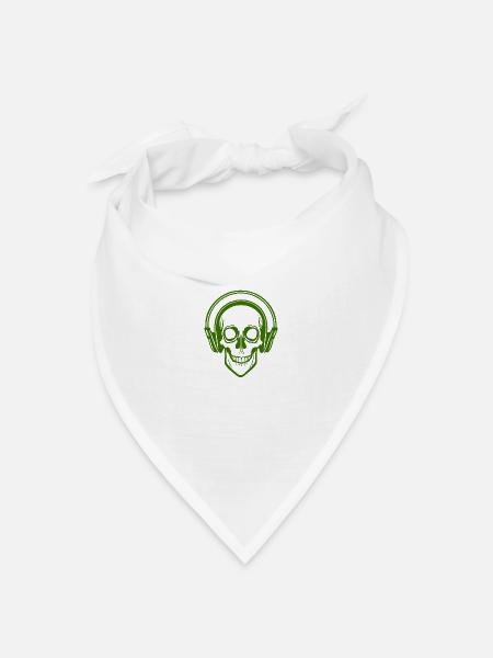 Skull hört Musik mit Kopfhörern - Bandana Dreieckstuch - Weiß