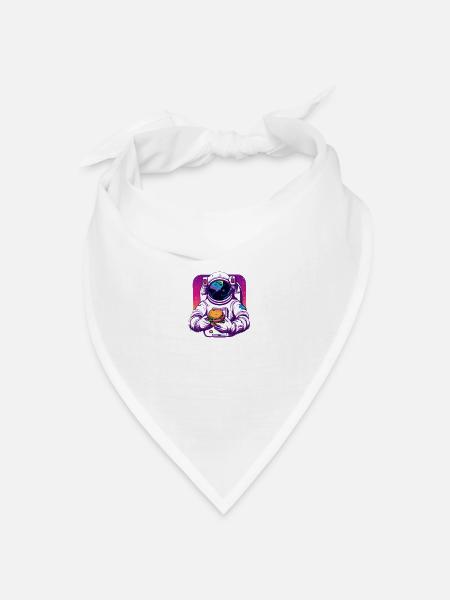 Funky Astronaut im Weltraum mit Hamburger - Bandana Dreieckstuch - Weiß