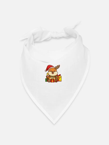 Cute Reindeer with Santa Hat and Gifts - Bandana Dreieckstuch - Weiß