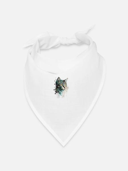 Katze Wasserfarben - Bandana Dreieckstuch - Weiß