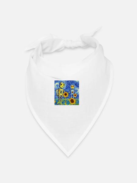 Händchenhaltende Roboter in einem Sonnenblumenfeld - Bandana Dreieckstuch - Weiß