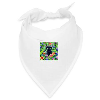 Schwarze Katze sitzt in einem Blumengarten - Bandana Dreieckstuch - Weiß - Vorne