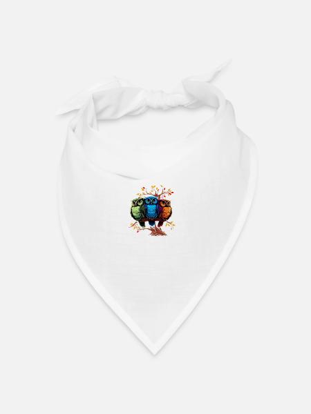 Cooles buntes Eulen Motiv - 3 Eulen - Bandana Dreieckstuch - Weiß