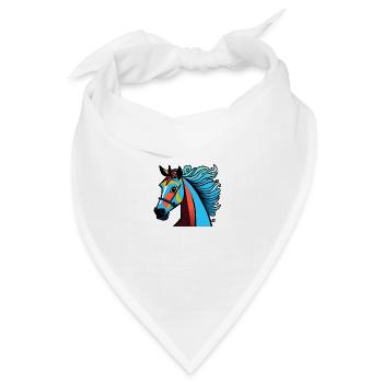 Buntes Pferdeportrait - Bandana Dreieckstuch - Weiß - Vorne