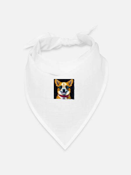 Corgi mit Sonnenbrille - Bandana Dreieckstuch - Weiß