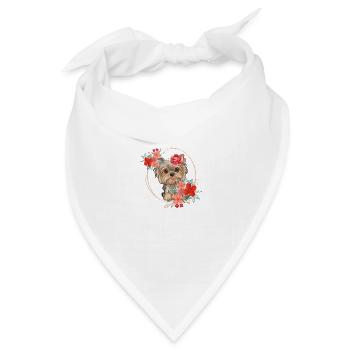 Frühlingsdesign - Yorkshire Terrier im Blumenkranz - Bandana Dreieckstuch - Weiß - Vorne
