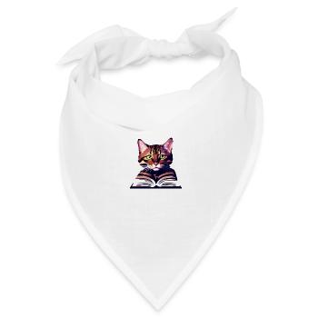 Kater Buch Kätzchen Lesen Katze Bücher Hauskatze - Bandana Dreieckstuch - Weiß - Vorne