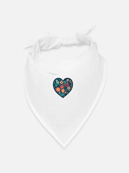 Blumiges Herz - Bandana Dreieckstuch - Weiß