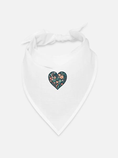 Blumiges Herz - Bandana Dreieckstuch - Weiß