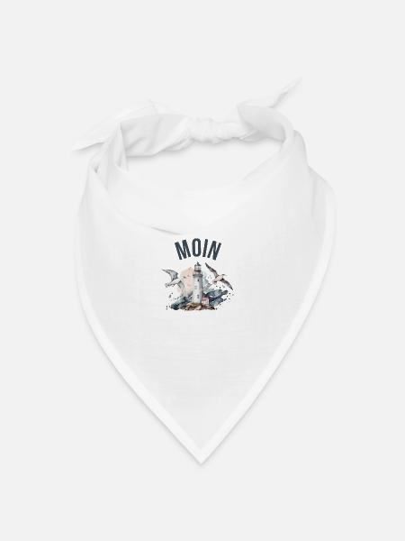 Moin (mit Leuchtturm und Möwen) - Bandana Dreieckstuch - Weiß