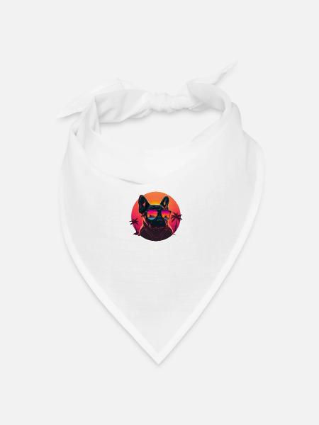 Synthwave french bulldog Sunset - Bandana Dreieckstuch - Weiß