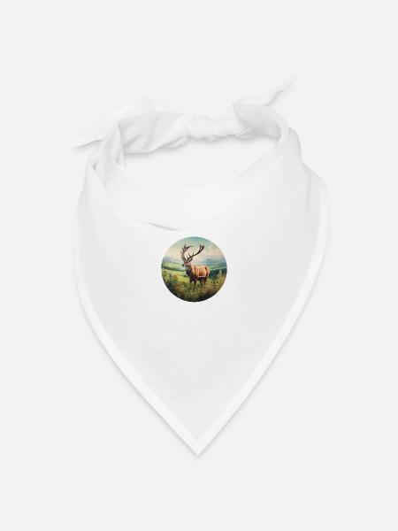 Rothirsch - Bandana Dreieckstuch - Weiß