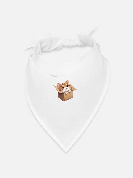 Katze in Karton - Bandana Dreieckstuch - Weiß