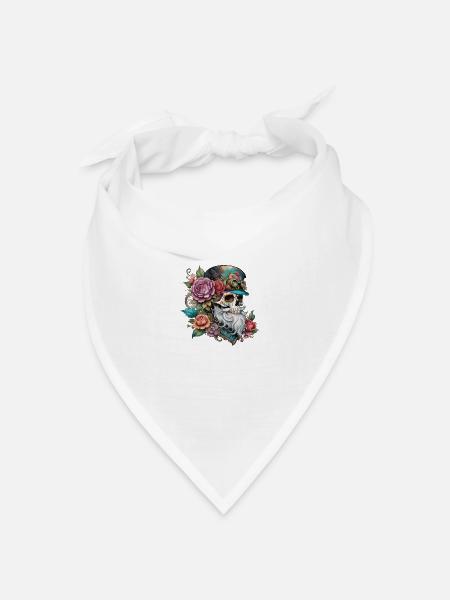 vintage, hipster, skull, bart, tatoo, rose, pirat - Bandana Dreieckstuch - Weiß