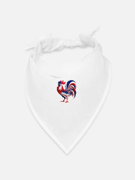 Französischer Hahn in Farben der Flagge - Bandana Dreieckstuch - Weiß