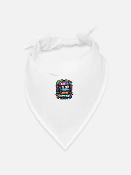 Eat, Sleep, Game, Repeat | Geschenk für Gamer - Bandana Dreieckstuch - Weiß