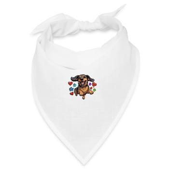Heiterer Dackel mit Herzen und Pfoten - Bandana Dreieckstuch - Weiß - Vorne