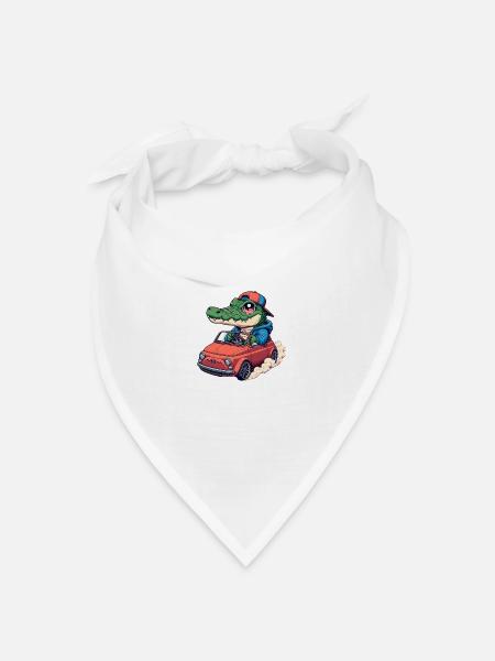 Krokodil-Auto - Bandana Dreieckstuch - Weiß