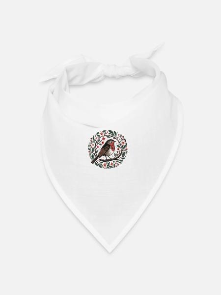 Kirschblüten-Rotkehlchen - Bandana Dreieckstuch - Weiß