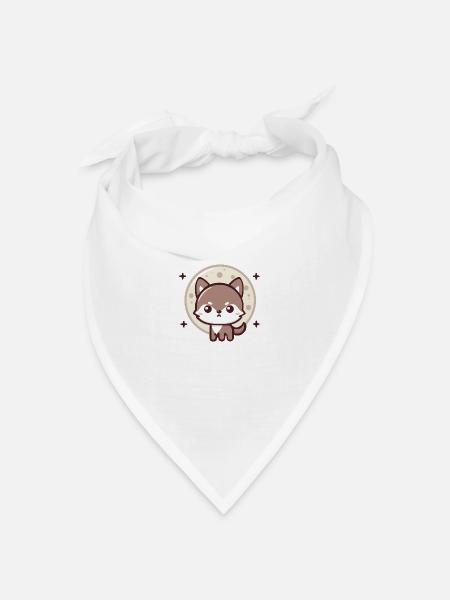 Mondlichtgeist: Chibi-Wolf mit Mond - Bandana Dreieckstuch - Weiß