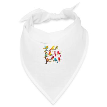 Bunte Vögel auf den Ästen - Bandana Dreieckstuch - Weiß - Vorne