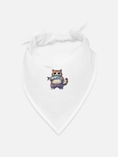 Katze mit Fisch - Bandana Dreieckstuch - Weiß