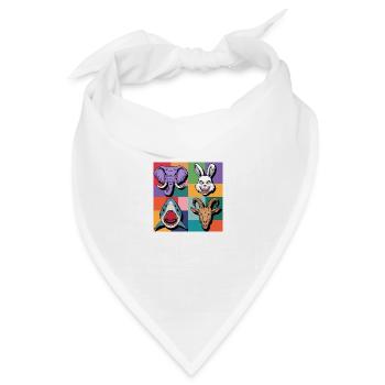 Popart Hase Hai Elefant Ziegenbock bunt lila grün - Bandana Dreieckstuch - Weiß - Vorne