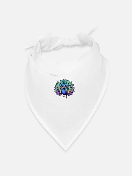 Verspielte Pfauenillustration mit leuchtenden Farben - Bandana Dreieckstuch - Weiß