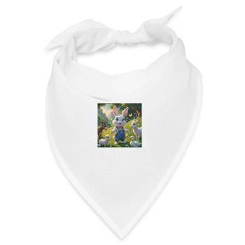 Die magische Wiese des neugierigen Kaninchens - Bandana Dreieckstuch - Weiß - Vorne