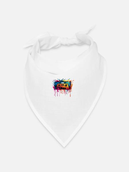 Retro Design Kassette - Bandana Dreieckstuch - Weiß