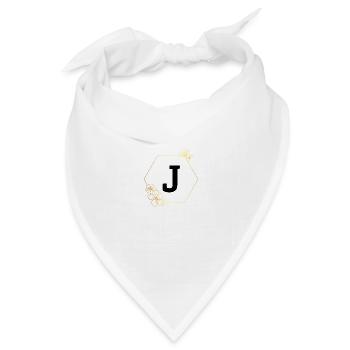 Buchstabe j Goldener Blumenrahmen - Bandana Dreieckstuch - Weiß - Vorne