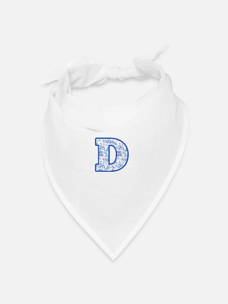 Buchstabe D blaue Chinoiserie - Bandana Dreieckstuch - Weiß