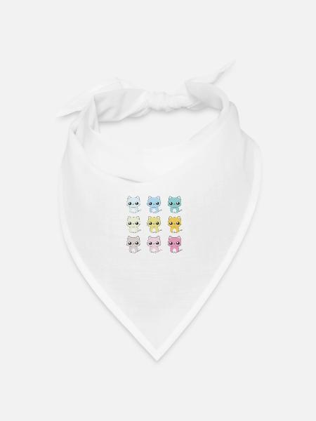 9 Lebt Süße Kawaii Katzen Pastell - Bandana Dreieckstuch - Weiß