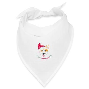 Lächelnder walisischer Corgi mit Weihnachtsmannmütze - Bandana Dreieckstuch - Weiß - Vorne