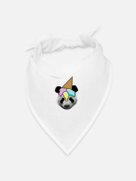 Panda mit Eiscreme als Hut - Bandana Dreieckstuch - Weiß