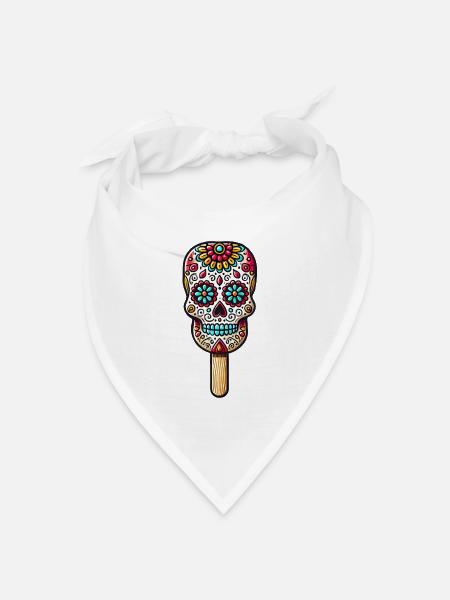 witziges Skull-Eis-Motiv - Día de Muertos - Bandana Dreieckstuch - Weiß