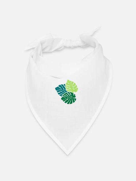 Drei Monstera Blätter / Three Monstera Leaves (3c) - Bandana Dreieckstuch - Weiß