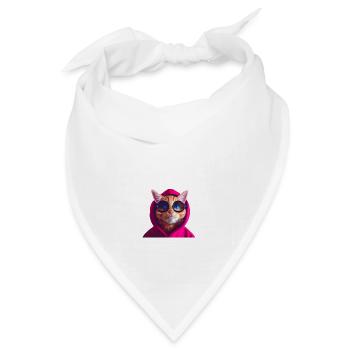 Ginger Cute Cat in farbigem Hoodie mit Brille - Bandana Dreieckstuch - Weiß - Vorne