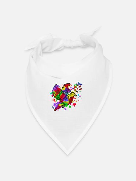 Friedenstaube - bunte Kunst - Bandana Dreieckstuch - Weiß