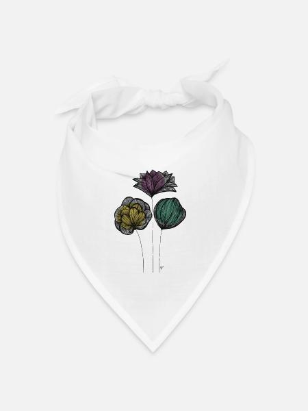 Abstrakte Fine Line Blumen Bunt - Bandana Dreieckstuch - Weiß