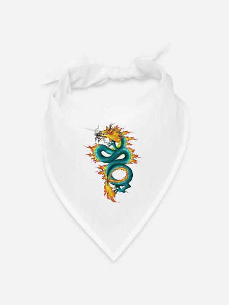 Chinesischer Drache Long mit Feuerschuppen - Bandana Dreieckstuch - Weiß