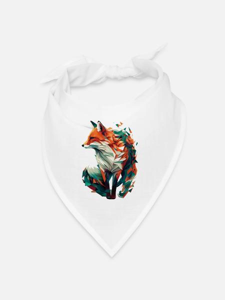 Fuchs Artwork Polygon Origami Orange Grün Edel - Bandana Dreieckstuch - Weiß