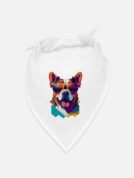 Pawsome Attitude: Retro Hunde-T-Shirt - Bandana Dreieckstuch - Weiß