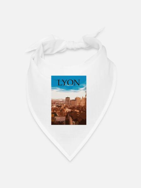 Lyon Stadtlandschaft Sonnenuntergang - Bandana Dreieckstuch - Weiß