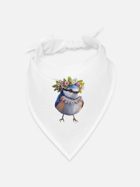 Vogel Blumenkranz - Bandana Dreieckstuch - Weiß