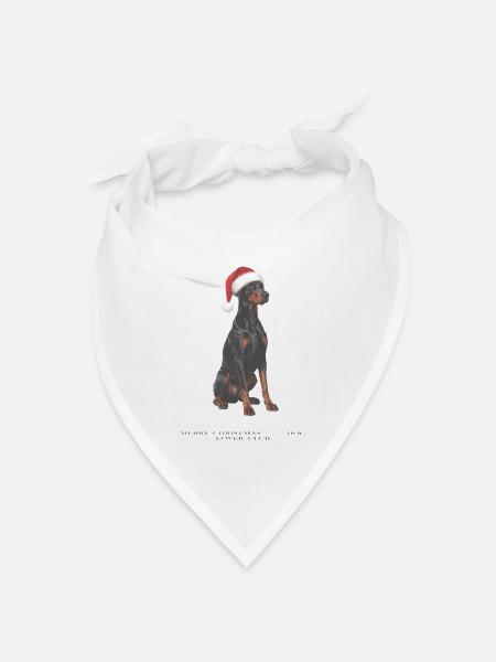 Dobermann Hund mit Santa Hut - Bandana Dreieckstuch - Weiß