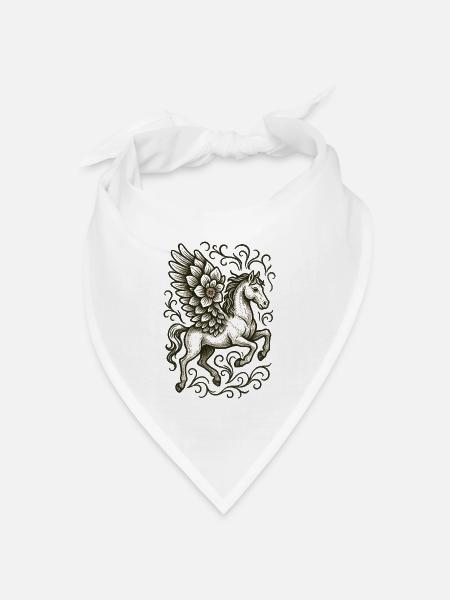 Verziertes geflügeltes Einhorn-Wappen - Bandana Dreieckstuch - Weiß