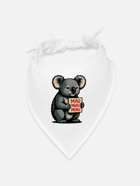 Koala mit Mau Miau Miau Schild - Bandana Dreieckstuch - Weiß