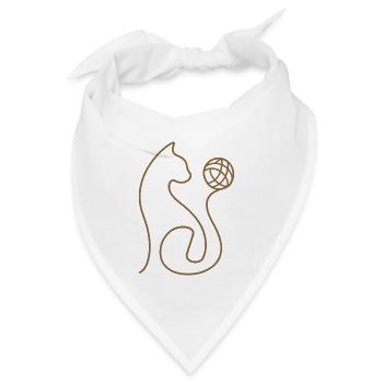 Katze mit Wollknäuel Linien Design - Bandana Dreieckstuch - Weiß - Vorne